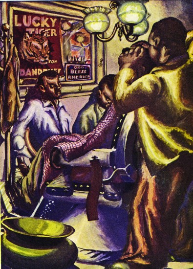 Mr. Pearlstein received a Scholastic Award for this gouache painting of an African American barbershop in the Hill District of Pittsburgh in 1941