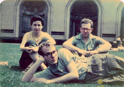 Philip Pearlstein, Andy Warhol, and Philip's wife and artist Dorothy Cantor on the Carnegie Institute of Technology campus, ca. 1948. Photograph by Leonard Kessler