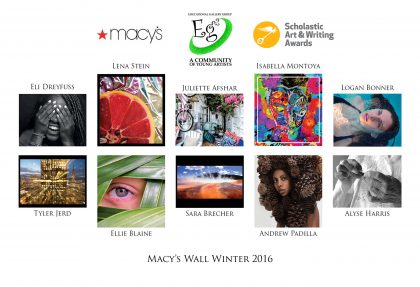 Layout featuring student names and their works for the Macy's wall exhibition on display until March 2017