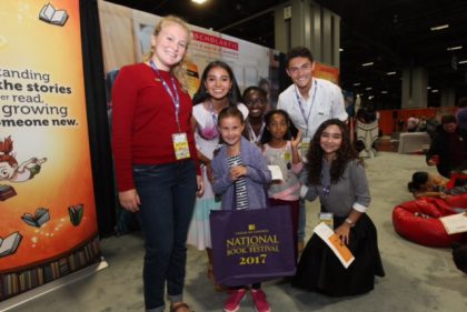 Class of 2017 National Student Poets at the Scholastic Inc. booth during the National Book Festival