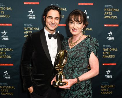 Scholastic Art & Writing Awards Alumnus and fashion designer Zac Posen presented the Arts Education Award to Virginia McEnerney, Executive Director of the Alliance for Young Artists & Writers, at Americans for the Arts' annual National Arts Awards. (Photo courtesy of Americans for the Arts)
