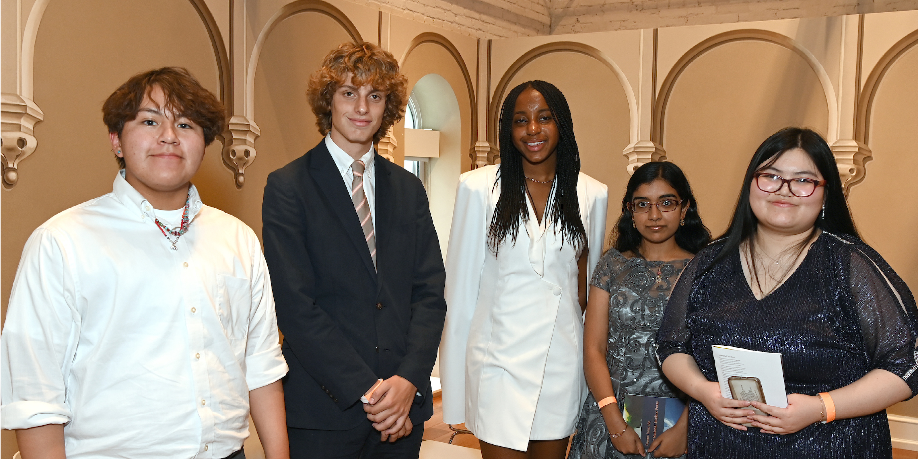 The Class of 2022 National Student Poets: Jesse Begay (Southwest Region) Winslow Hastie, Jr. (Southeast Region); Emily Igwike (Midwest Region); Vidhatrie Keetha (Northeast Region); Diane Sun (West Region)